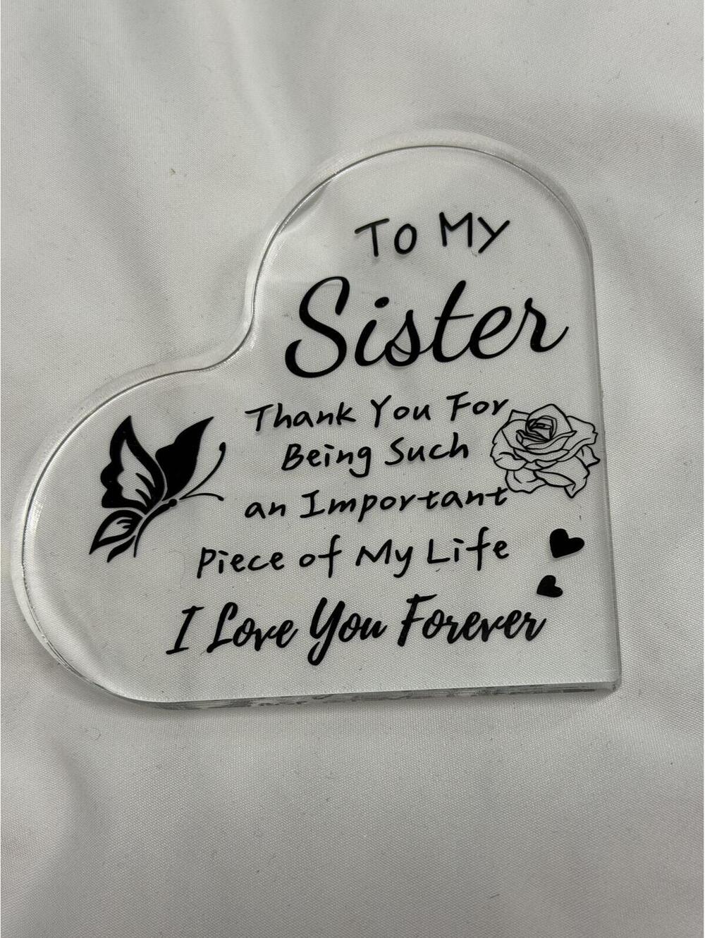 #8 Heart-Shaped Acrylic Plaque with Sister Quote